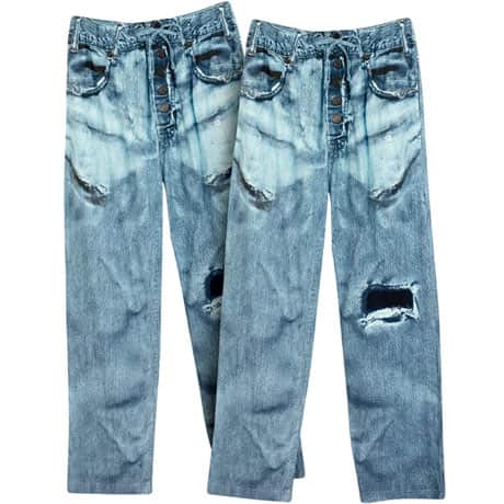 Faux Denim Ripped Jean Loungewear Pants - Set Of 2