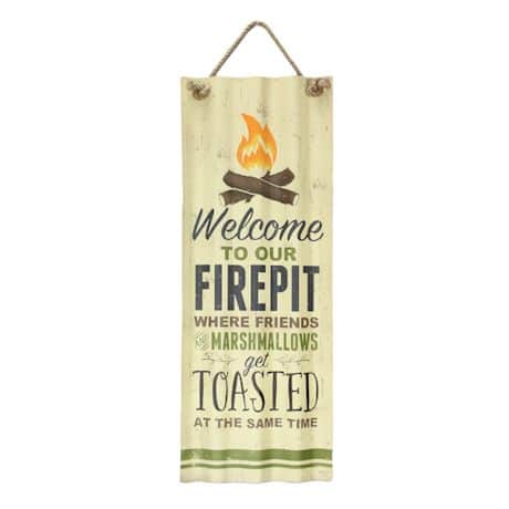 Welcome To Our Fire pit Tin Sign - Indoor/Outdoor - 27.5" High