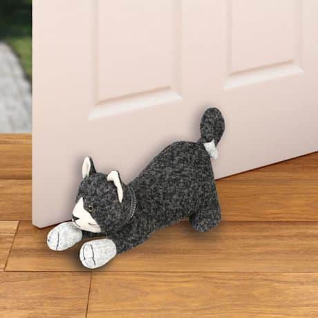 Stretching Cat Wool Fabric Door Stop