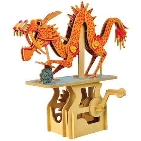 Wooden Mechanical Moving Dragon Puzzle - Crank Operated
