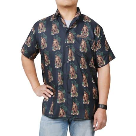 Men's Bigfoot Print Camp Shirt - Short Sleeve Button Down