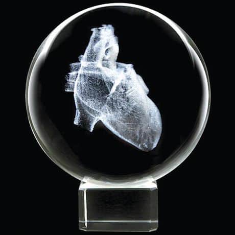Laser Etched Human Heart Crystal Sphere