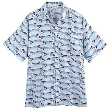 Fish Print Short Sleeve Button Down Camp Shirt Top
