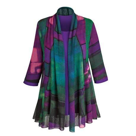 Purple Paradise Open Front Cardigan with Matching T-shirt
