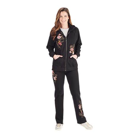 Women's Embroidered Floral Pants Graphic Sweatpants, French Terry