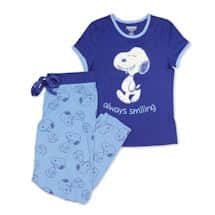 Alternate image Peanuts Women's Snoopy Pajama Set - Matching Blue Pajama Top and Lounge Pants