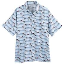 Alternate image Fish Print Short Sleeve Button Down Camp Shirt Top