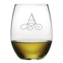 Personalized Initial Stemless Wine Glasses, Vintage - Set of 4
