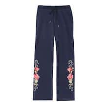 Alternate image Women's Embroidered Floral Pants Graphic Sweatpants, French Terry