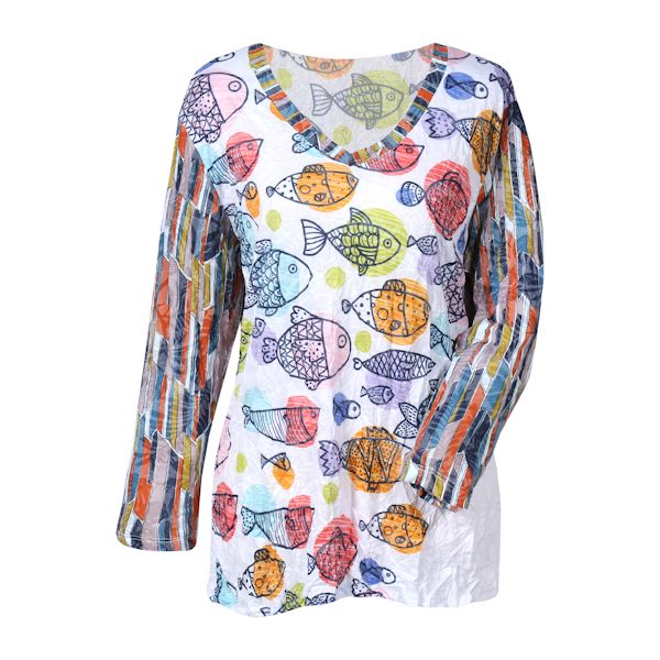Product image for Crinkle Fabric Fish Long-Sleeve Top