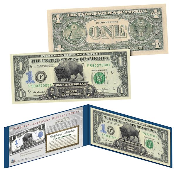 Product image for American Bison 1899 Black Eagle On Modern Genuine US $1 Bill