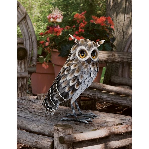 Product image for Big Horned Owl Metal Garden Sculpture