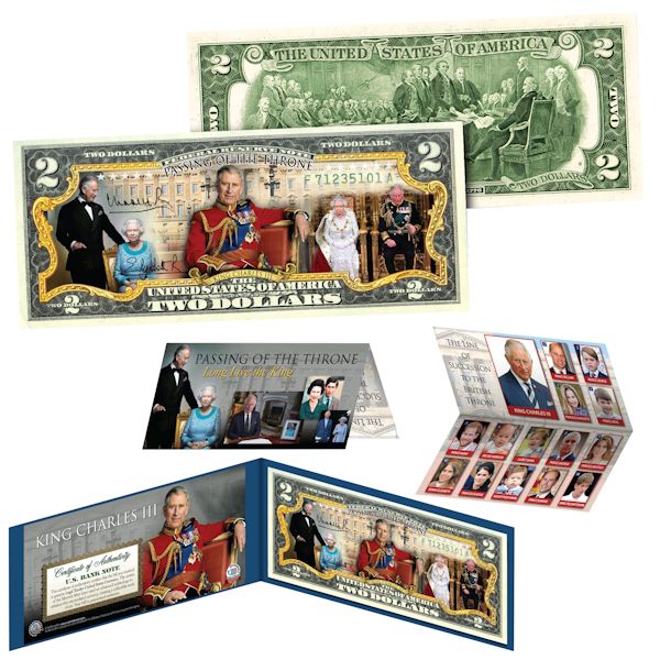 Product image for King Charles III & Queen Elizabeth II 'Passing Of The Throne' $2 Bill