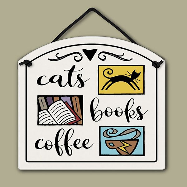 Product image for Cats Books Coffee Ceramic Wall Sign