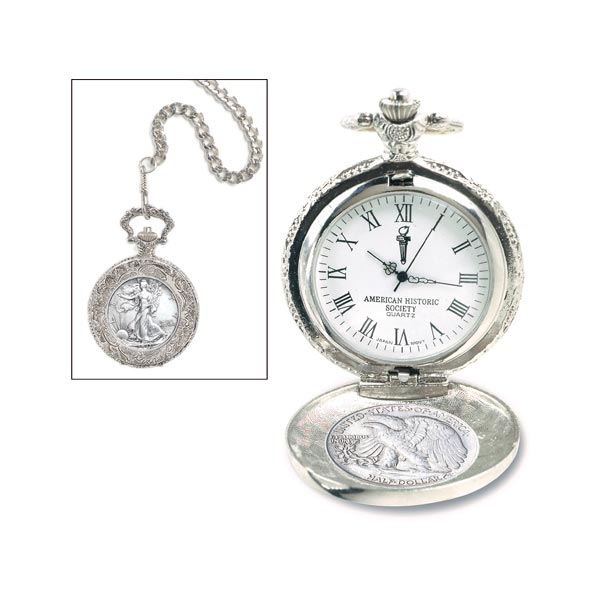 Product image for Silver Walking Liberty Half Dollar Pocket Watch