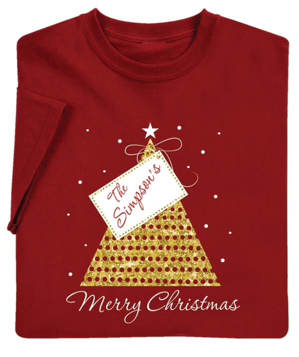 Product image for Customized "Your Name" Gift Tag Merry Christmas T-Shirt or Sweatshirt