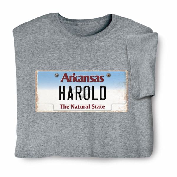 Product image for Personalized State License Plate T-Shirt or Sweatshirt - Arkansas