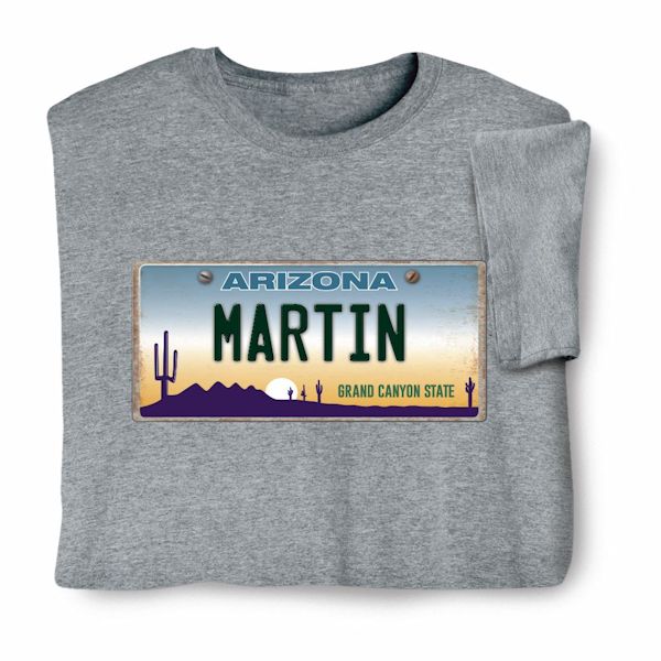 Product image for Personalized State License Plate T-Shirt or Sweatshirt - Arizona