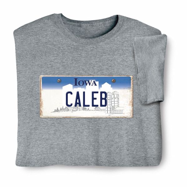 Product image for Personalized State License Plate T-Shirt or Sweatshirt - Iowa