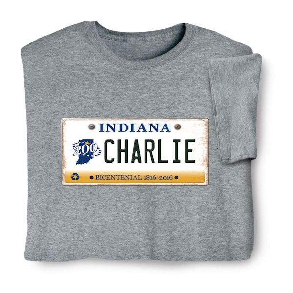 Product image for Personalized State License Plate T-Shirt or Sweatshirt - Indiana