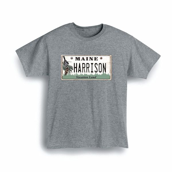 Product image for Personalized State License Plate T-Shirt or Sweatshirt - Maine