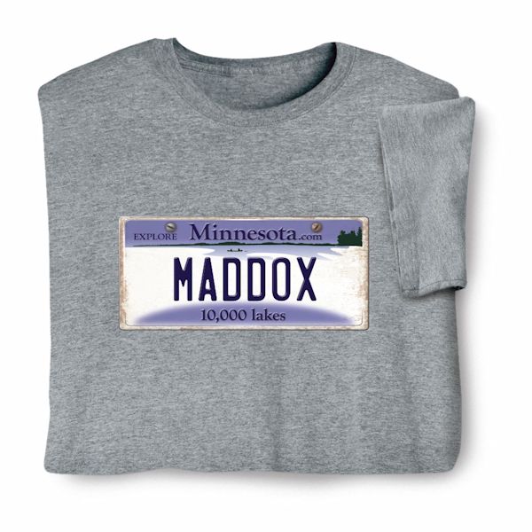 Product image for Personalized State License Plate T-Shirt or Sweatshirt - Minnesota