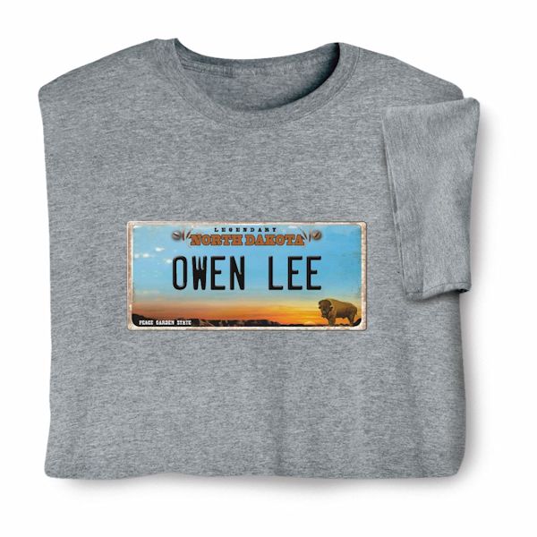 Product image for Personalized State License Plate T-Shirt or Sweatshirt - North Dakota