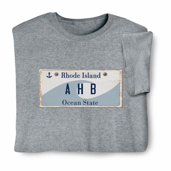 Product image for Personalized State License Plate T-Shirt or Sweatshirt - Rhode Island