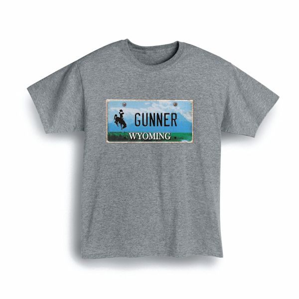 Product image for Personalized State License Plate T-Shirt or Sweatshirt - Wyoming