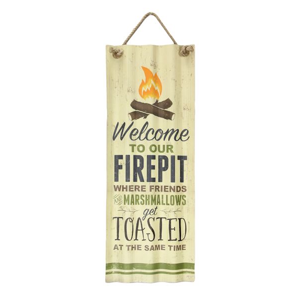 Product image for Welcome To Our Fire pit Tin Sign - Indoor/Outdoor - 27.5' High