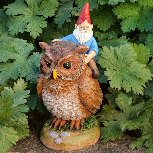 Product image for Owl-Rider Gnome Garden Sculpture