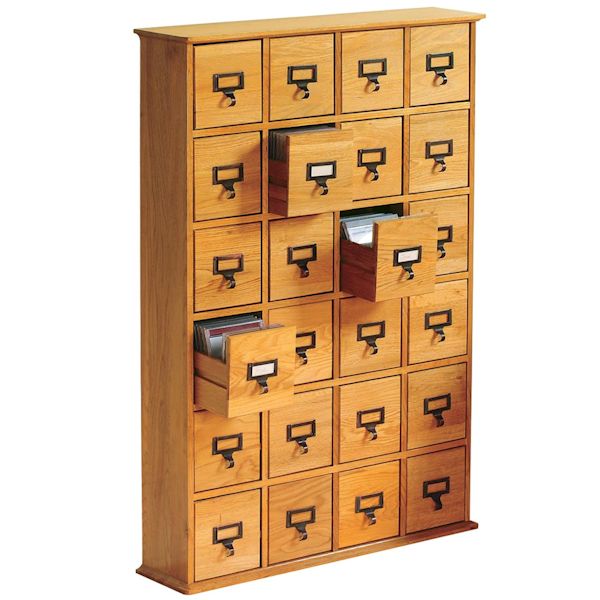 Product image for Library Style CD Storage Cabinet with 24 Drawers, plain oak - Holds 288 CDs
