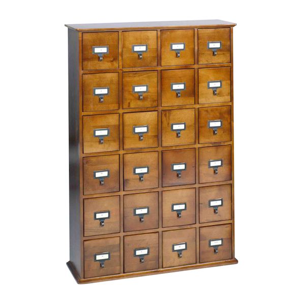 Product image for Library Style CD Storage Cabinet with 24 Drawers, walnut - Holds 288 CDs