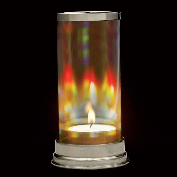 Hand Blown Crystal Rainbow Prism Hurricane Lantern Tea Light Candle Holder 