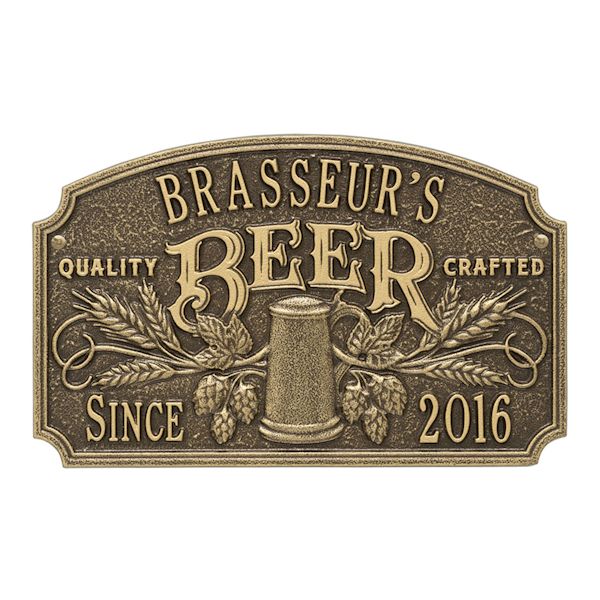 Product image for Personalized Quality Craft Beer Plaque, Antique Brass