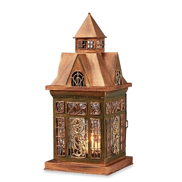 Product image for Glass Panel Candle Lantern Architectural Design in Metal Frame - Ellington