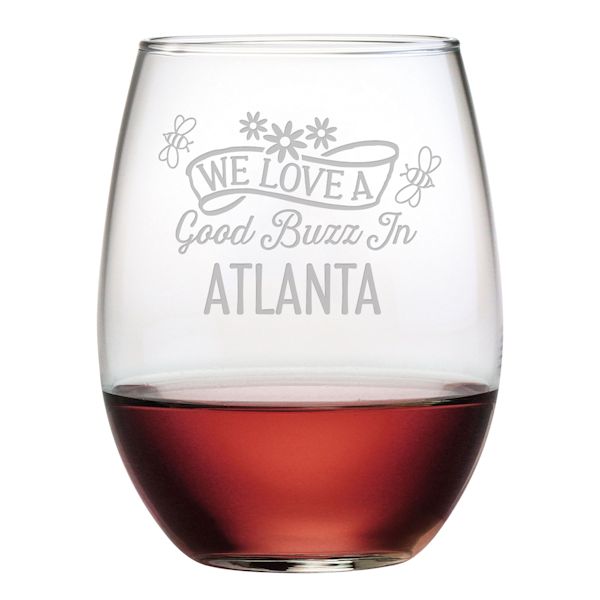 Product image for Personalized 'We Love a Good Buzz' Stemless Wine Glasses - Set of 4