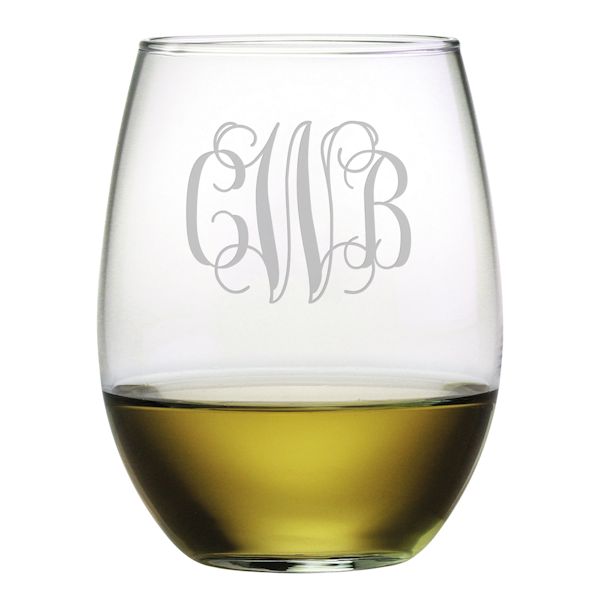 Product image for Personalized Monogram Stemless Wine Glasses, Interlock - Set of 4