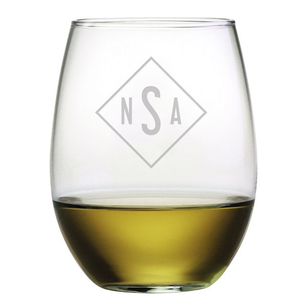 Product image for Personalized Monogram Stemless Wine Glasses, Contempo - Set of 4