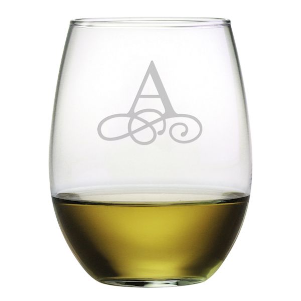 Product image for Personalized Initial Stemless Wine Glasses, Vintage - Set of 4