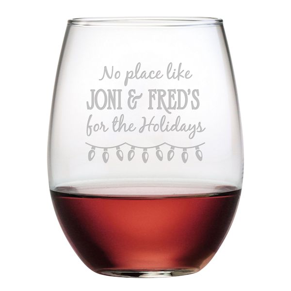 Product image for Personalized 'Home for the Holidays' Stemless Wine Glasses - Set of 4
