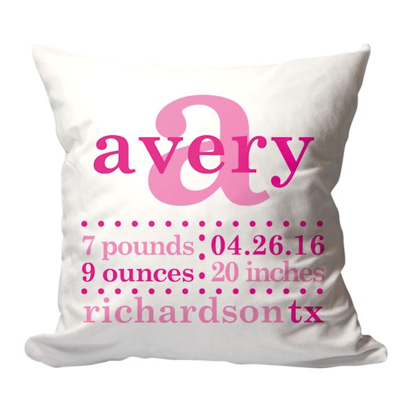 Product image for Personalized Pink Birth Announcement Pillow