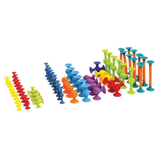 Product image for Fat Brain Toys Squigz Jumbo 75 Piece Set with Storage Bag - Exclusive Combo Suction Toy Building Set - BPA-Free