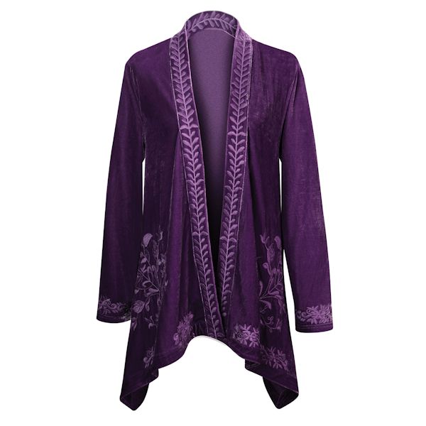 Product image for Women's Floral Embroidered Velvet Kimono - Boho Open Front Cardigan