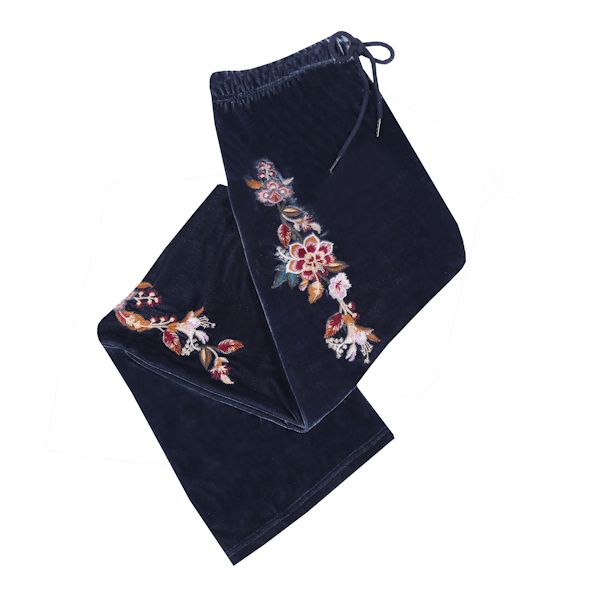Product image for Women's Velvet Pants Embroidered Floral Pants Soft Graphic Sweatpants