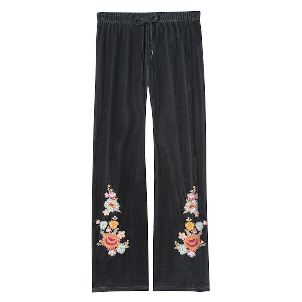 Product image for Women's Velvet Pants Embroidered Floral Pants Soft Graphic Sweatpants