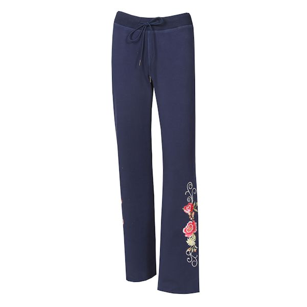 Product image for Women's Embroidered Floral Pants Graphic Sweatpants, French Terry