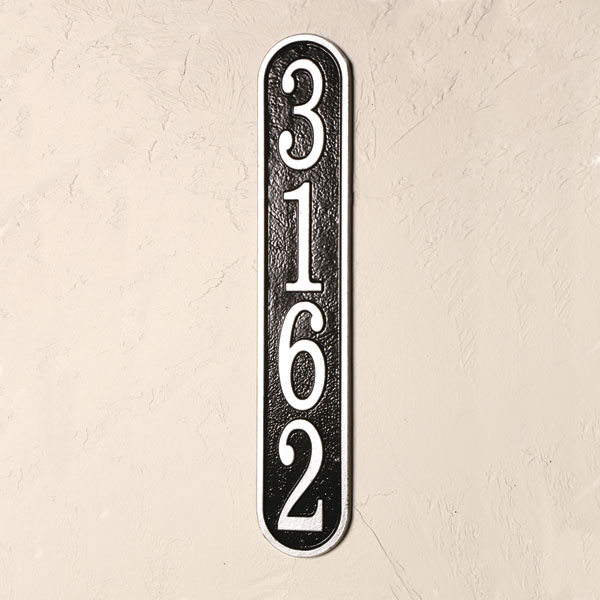 Product image for Personalized Vertical House Number Plaque, Black/Silver