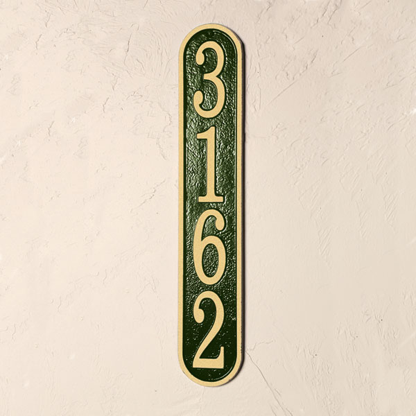 Product image for Personalized Vertical House Number Plaque, Green/Gold
