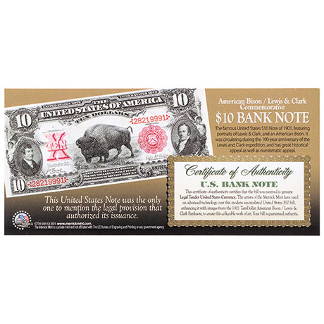 1901 American Bison /Lewis & Clark New $10 Dollar Bill Banknote